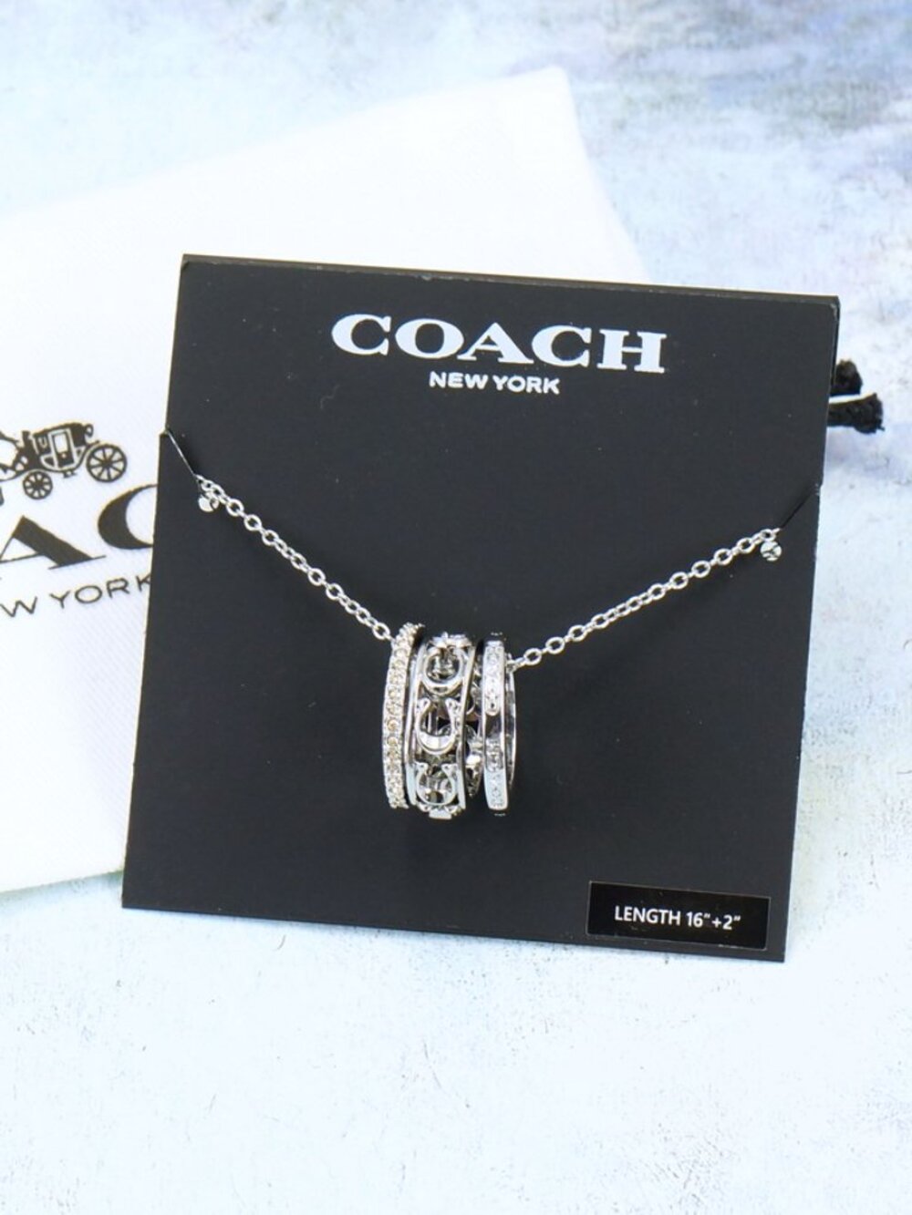 Coach Signature Open Works Rondell Ring Necklace Silver Tone - Picture 2 of 6